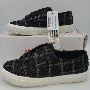 NEW SUPERGA Black Tweed Plaid Athletic Shoes 7.5